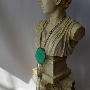 Artsy Aventurine Style Statement Chunky Chain Fringed Necklace